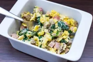 Fall recipe photo of a turkey & egg breakfast casserole.