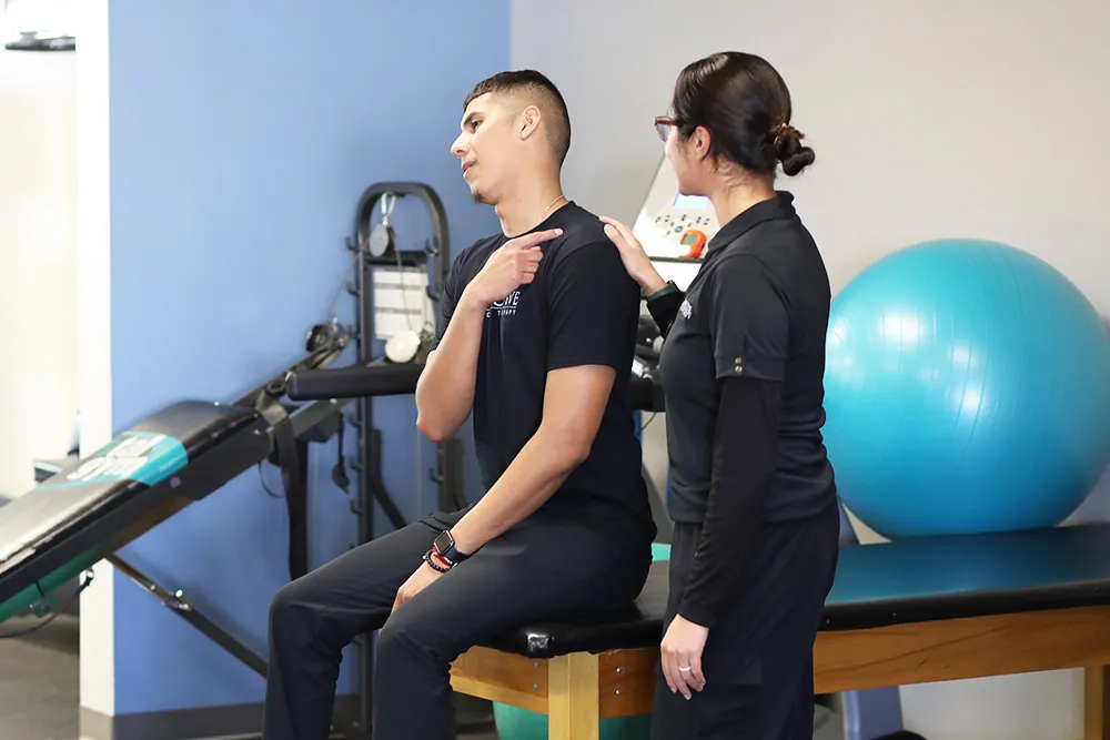 Neck stretch to improve posture.